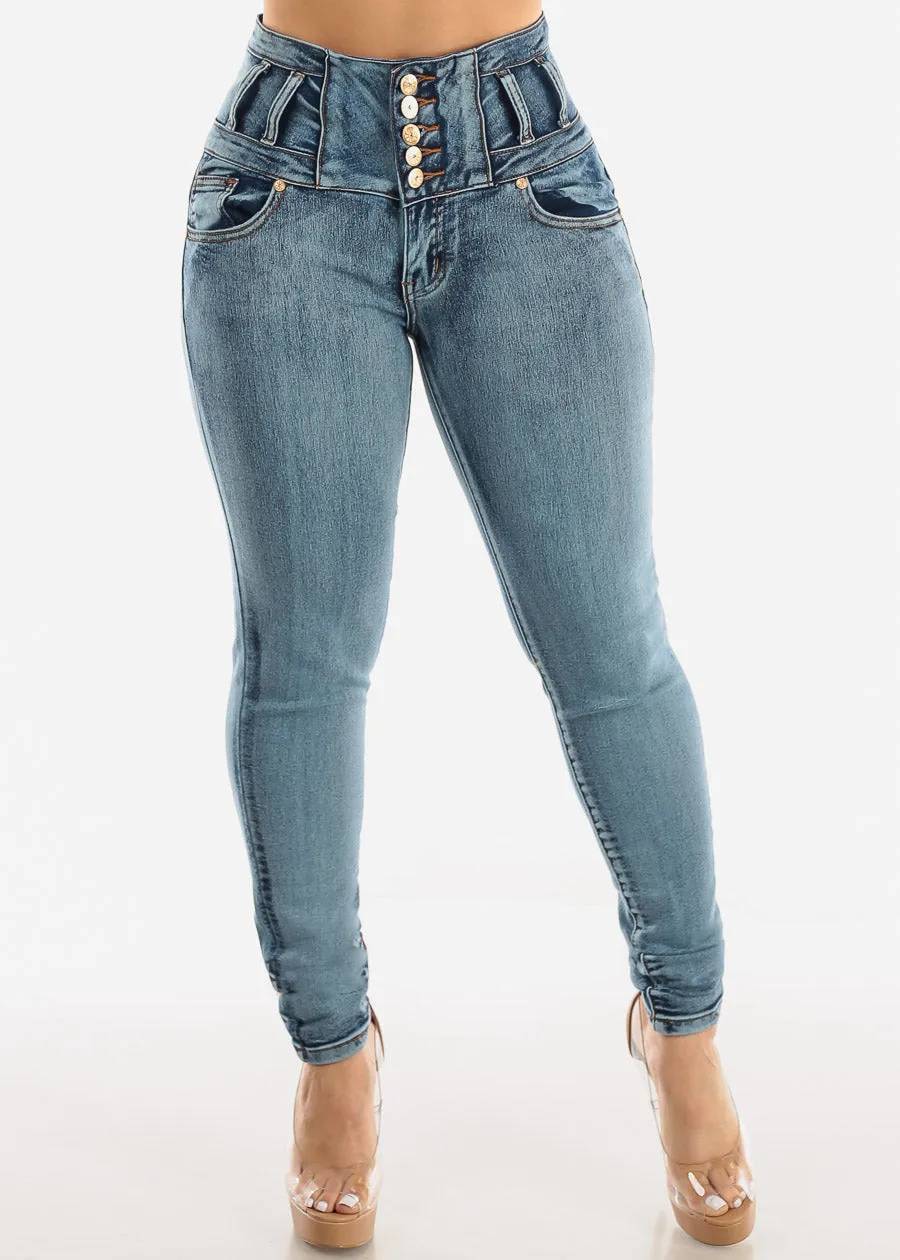 High Waisted Butt Lifting Acid Wash Skinny Jeans sold by Moda product image thumbnail 3