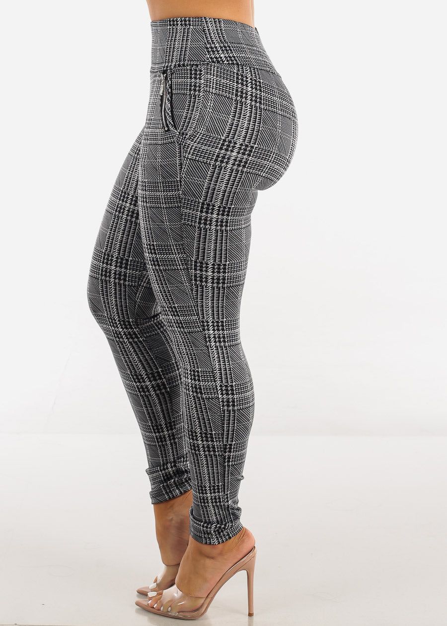 High Waisted Plaid Grey Skinny Pants w Zipper Detail sold by Moda product image thumbnail 3