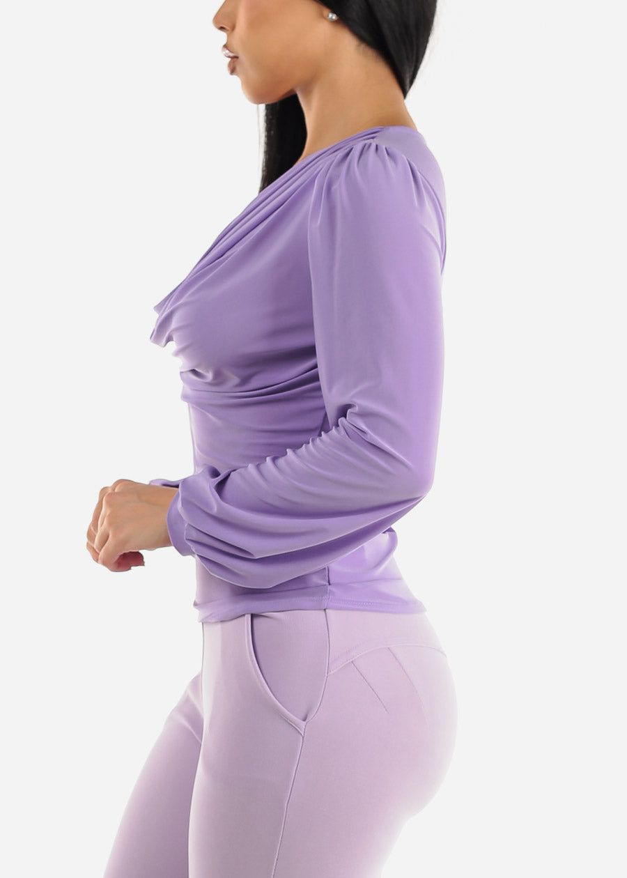 Long Sleeve Cowl Neck Dressy Blouse Lilac sold by Moda product image thumbnail 3