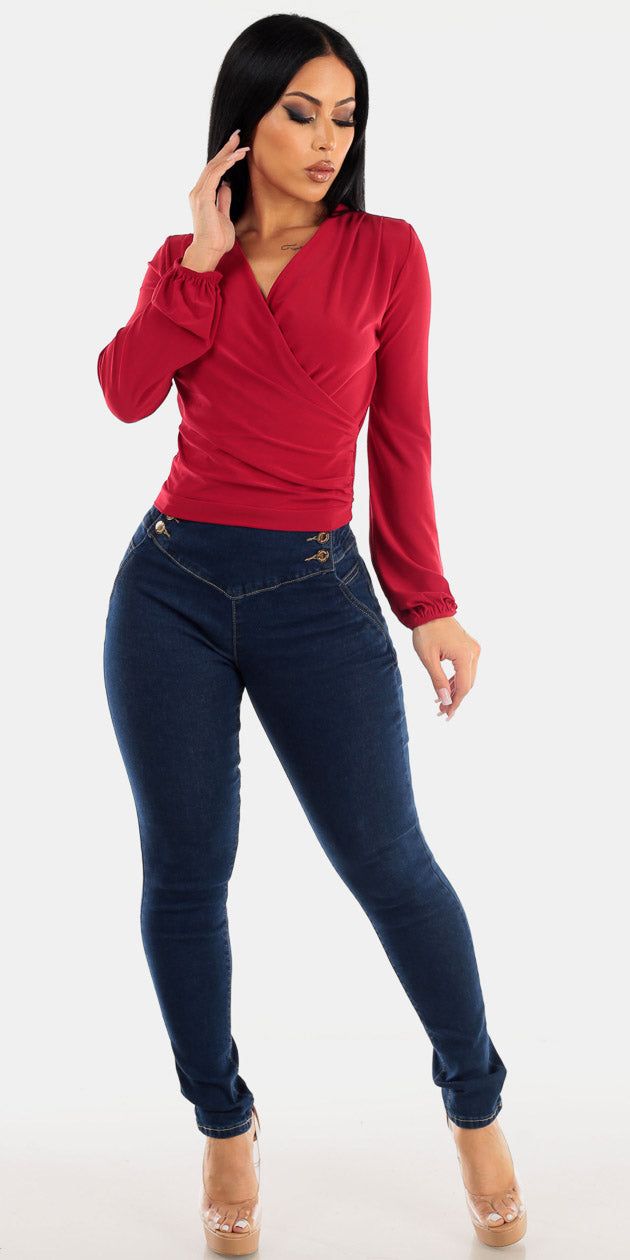 Dark Wash Skinnies Blouse Set sold by Moda