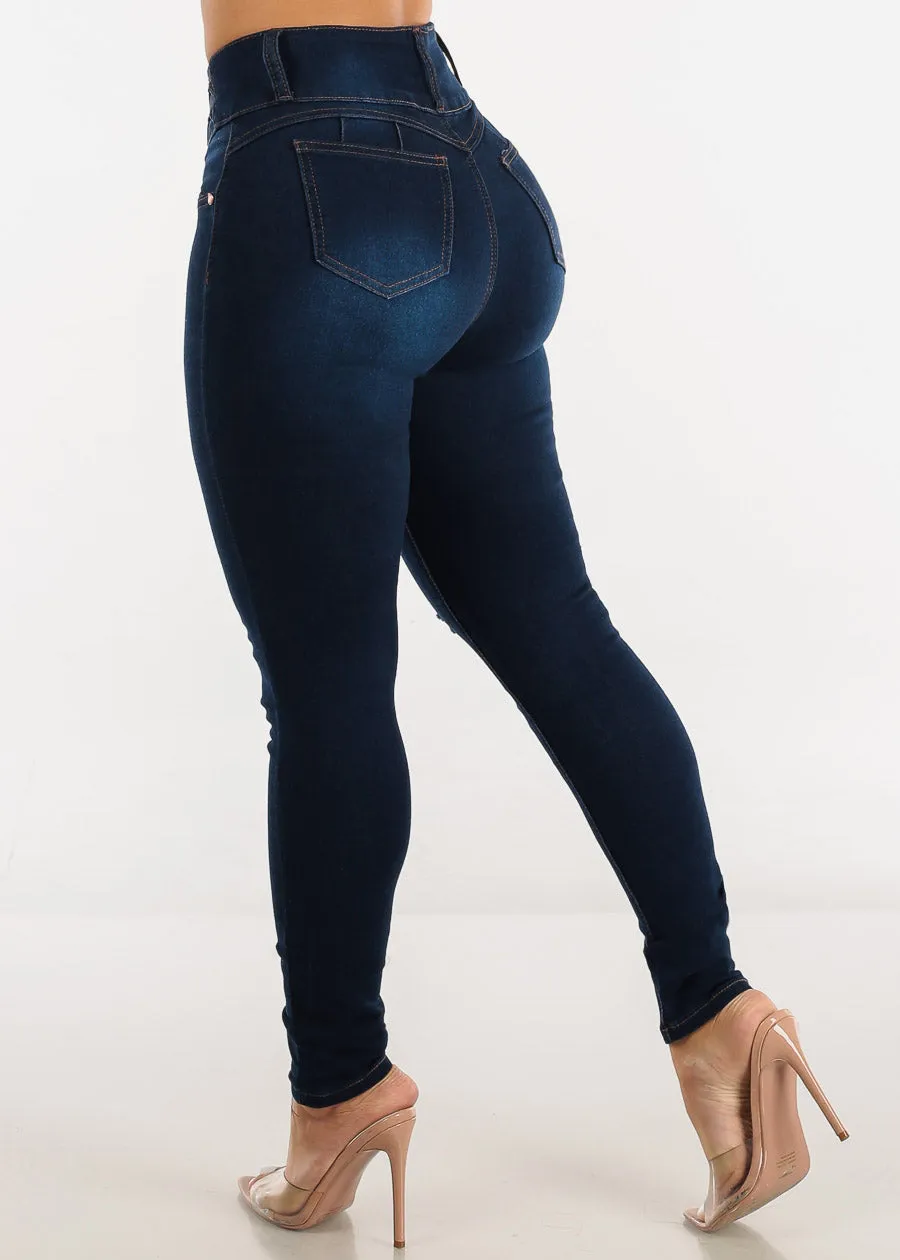 Butt Lifting High Waisted Distressed Dark Skinny Jeans sold by Moda product image thumbnail 5