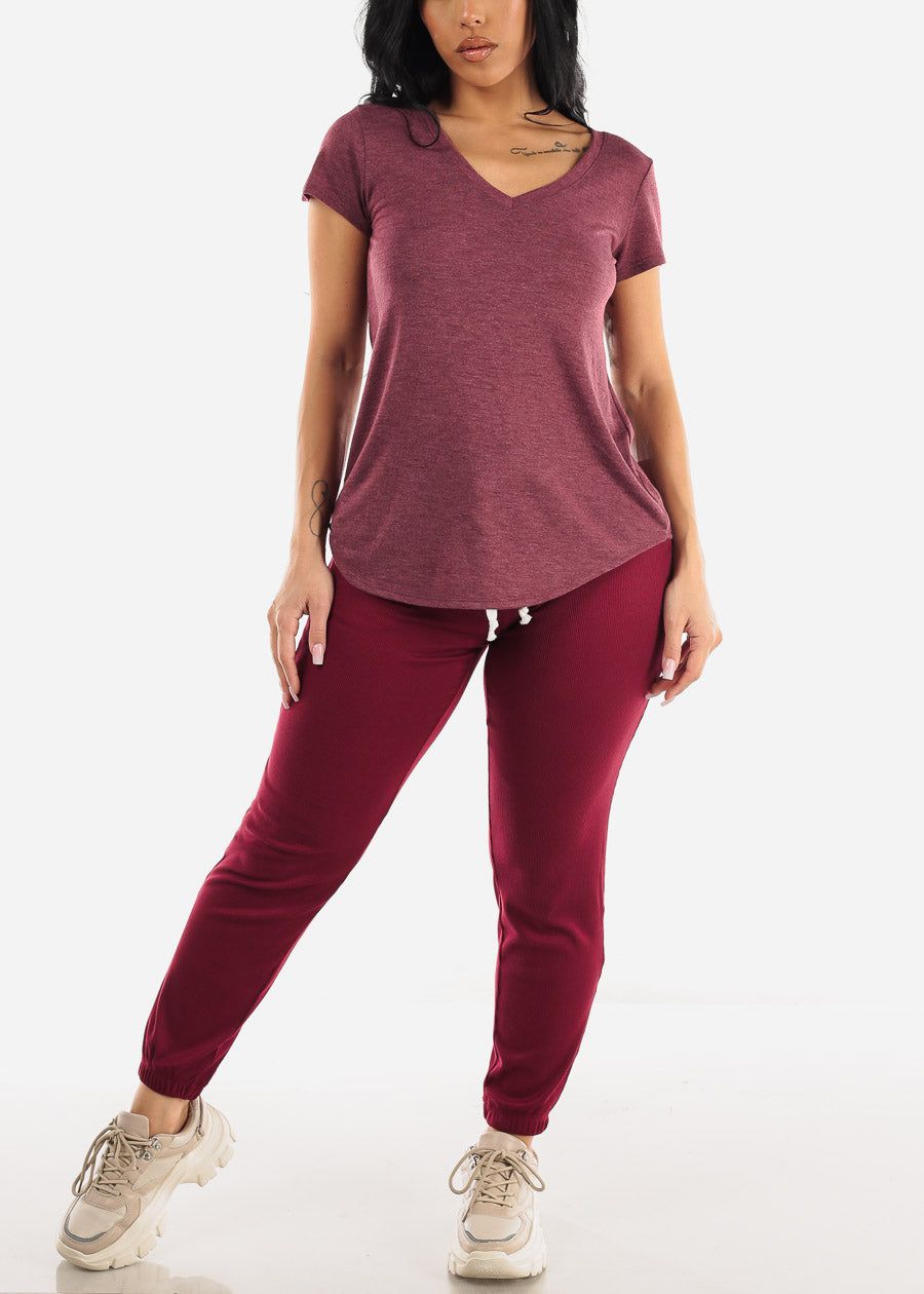 Casual High Waist Burgundy Jogger Pants sold by Moda product image thumbnail 2