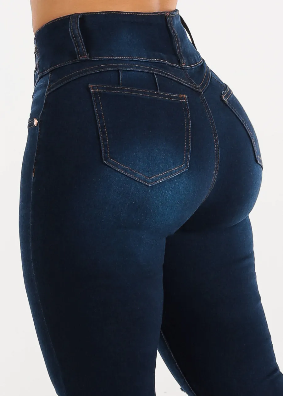Butt Lifting High Waisted Distressed Dark Skinny Jeans sold by Moda
