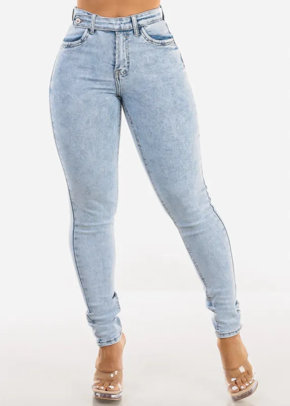 High Waist Acid Wash Skinny Jeans sold by Moda