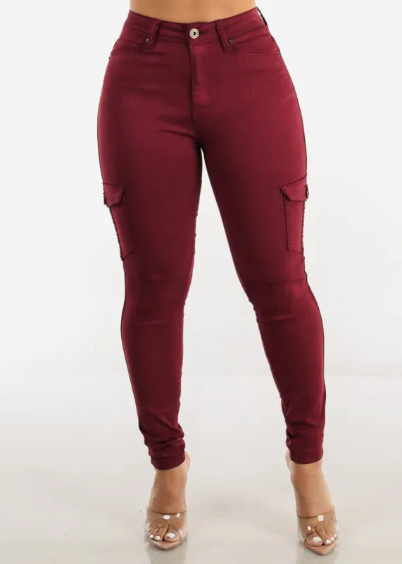 High Waist Stretch Denim Cargo Skinny Pants sold by Moda