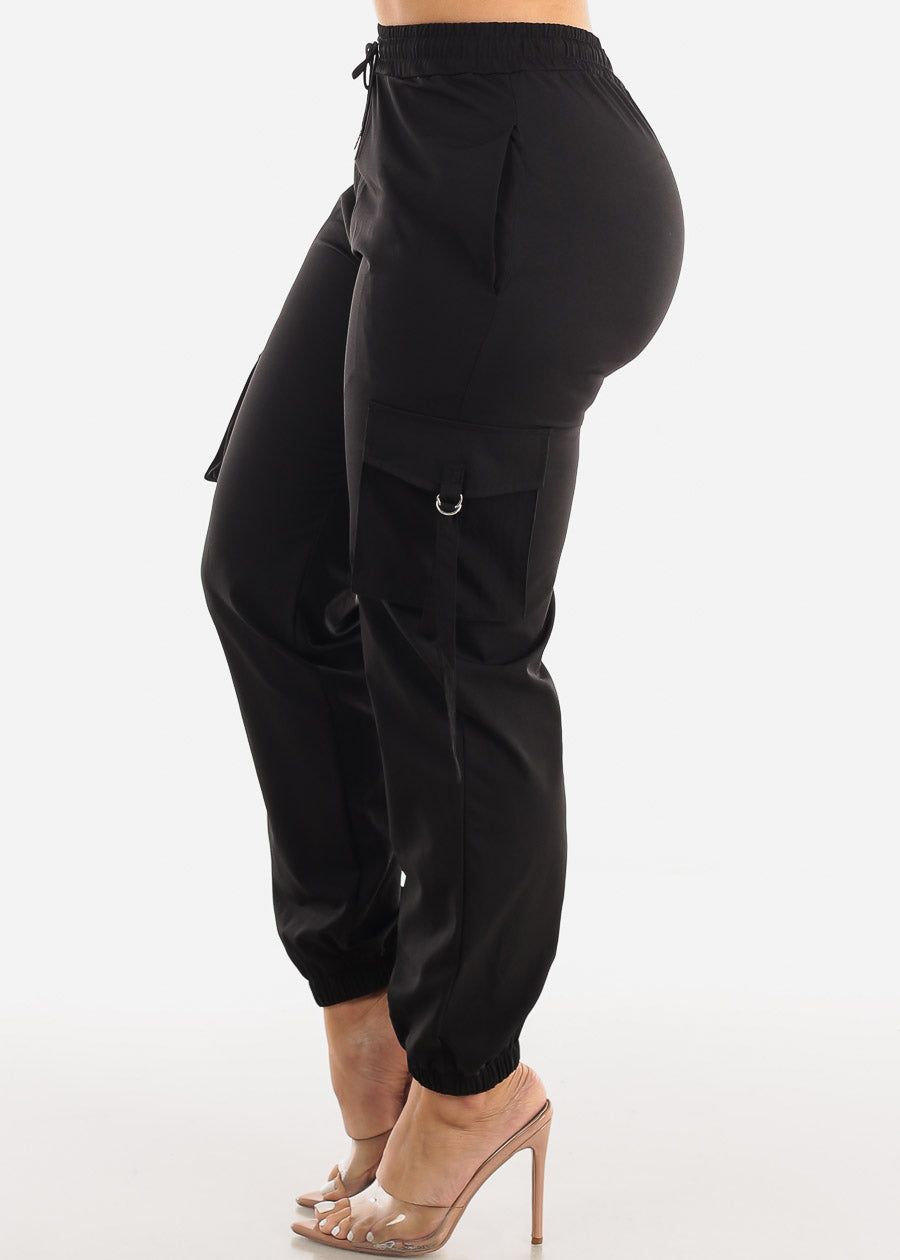 Black High Drawstring Waist Cargo Jogger Pants sold by Moda product image thumbnail 3