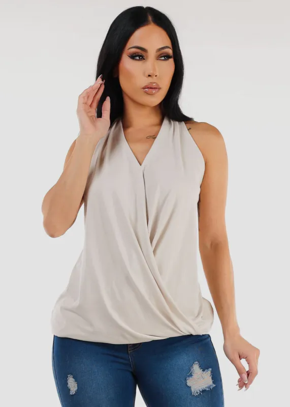 Surplice Halter Tunic Top Beige sold by Moda