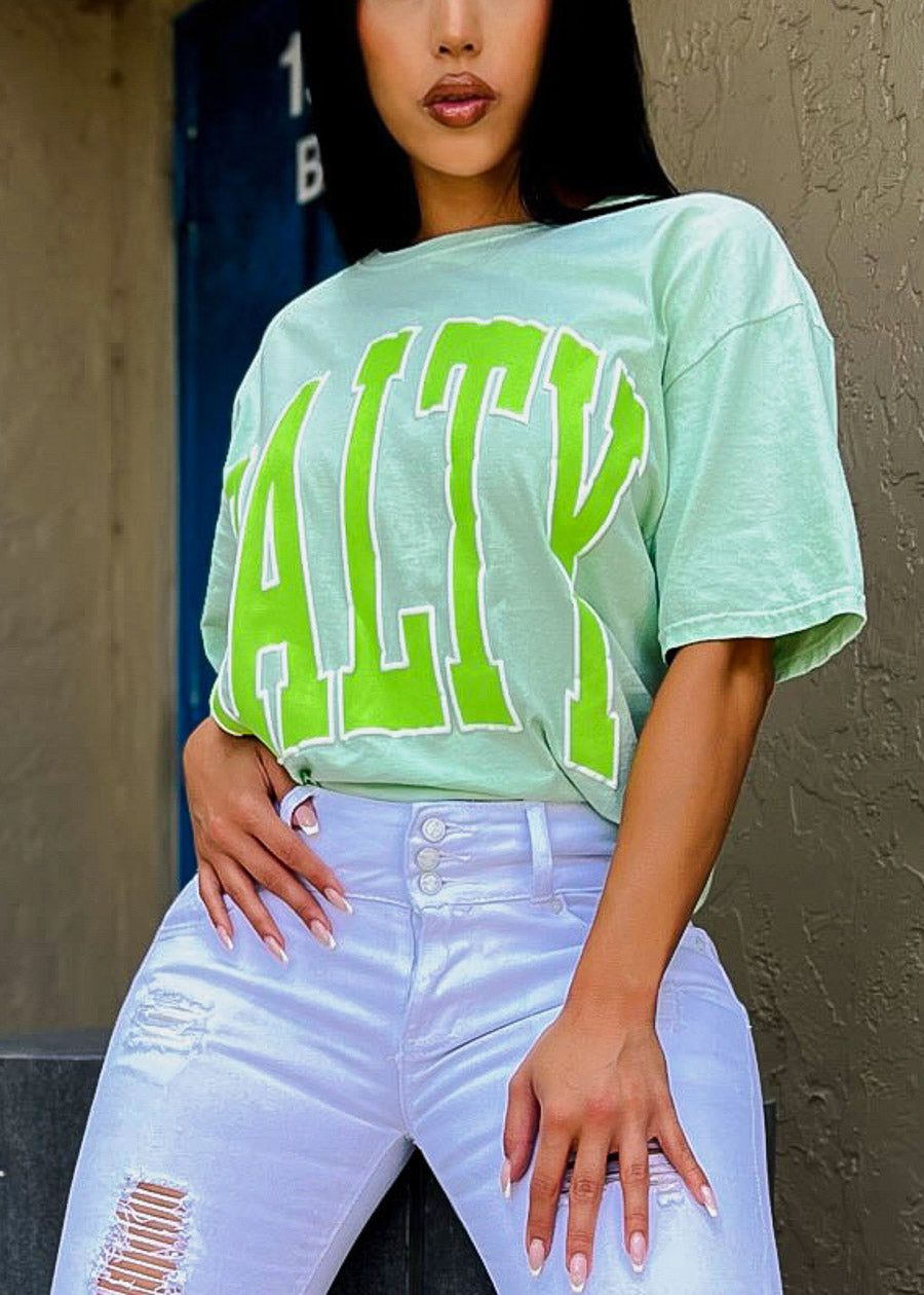 Short Sleeve Salty Oversized Graphic Tee Neon Green sold by Moda product image thumbnail 2