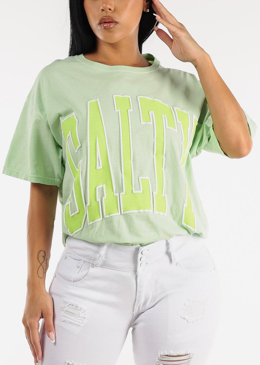 Short Sleeve Salty Oversized Graphic Tee Neon Green sold by Moda