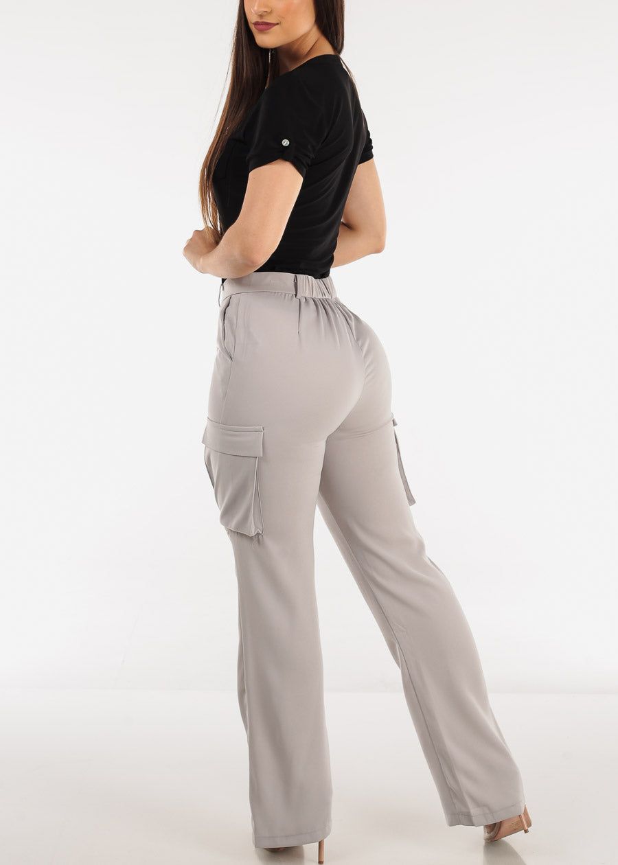 Super High Waist Straight Cargo Pants Grey sold by Moda product image thumbnail 5