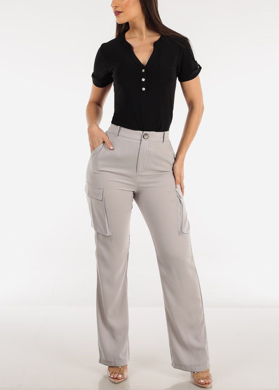 Super High Waist Straight Cargo Pants Grey sold by Moda product image thumbnail 2