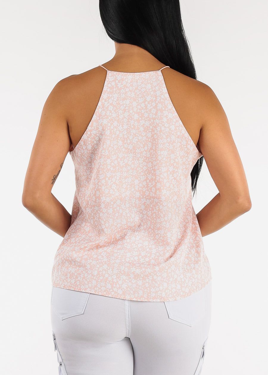 Sleeveless Halter Neckline Floral Cami Top Light Pink sold by Moda product image thumbnail 4