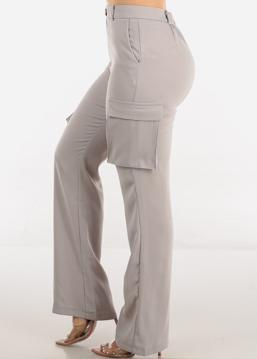 Super High Waist Straight Cargo Pants Grey sold by Moda product image thumbnail 3