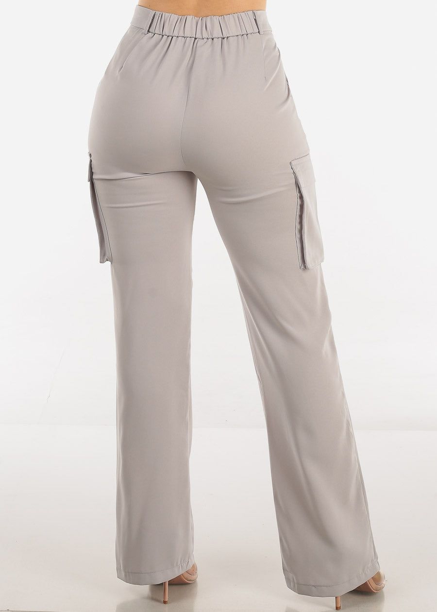 Super High Waist Straight Cargo Pants Grey sold by Moda product image thumbnail 4