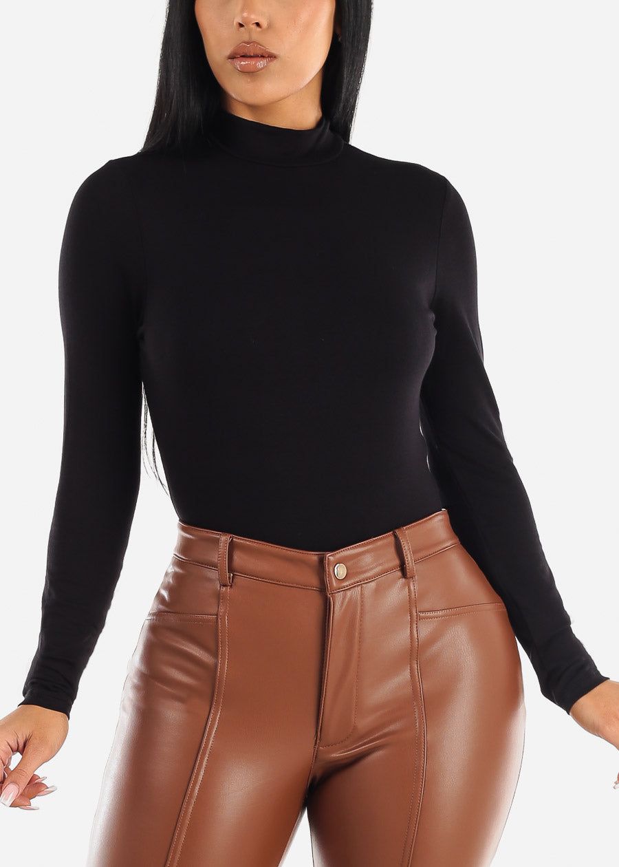 Black Mock Neck Long Sleeve Thong Bodysuit sold by Moda product image thumbnail 2