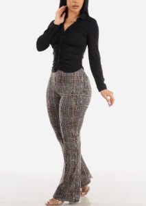 Black Long Sleeve Button Down Ruched Collared Blouse sold by Moda