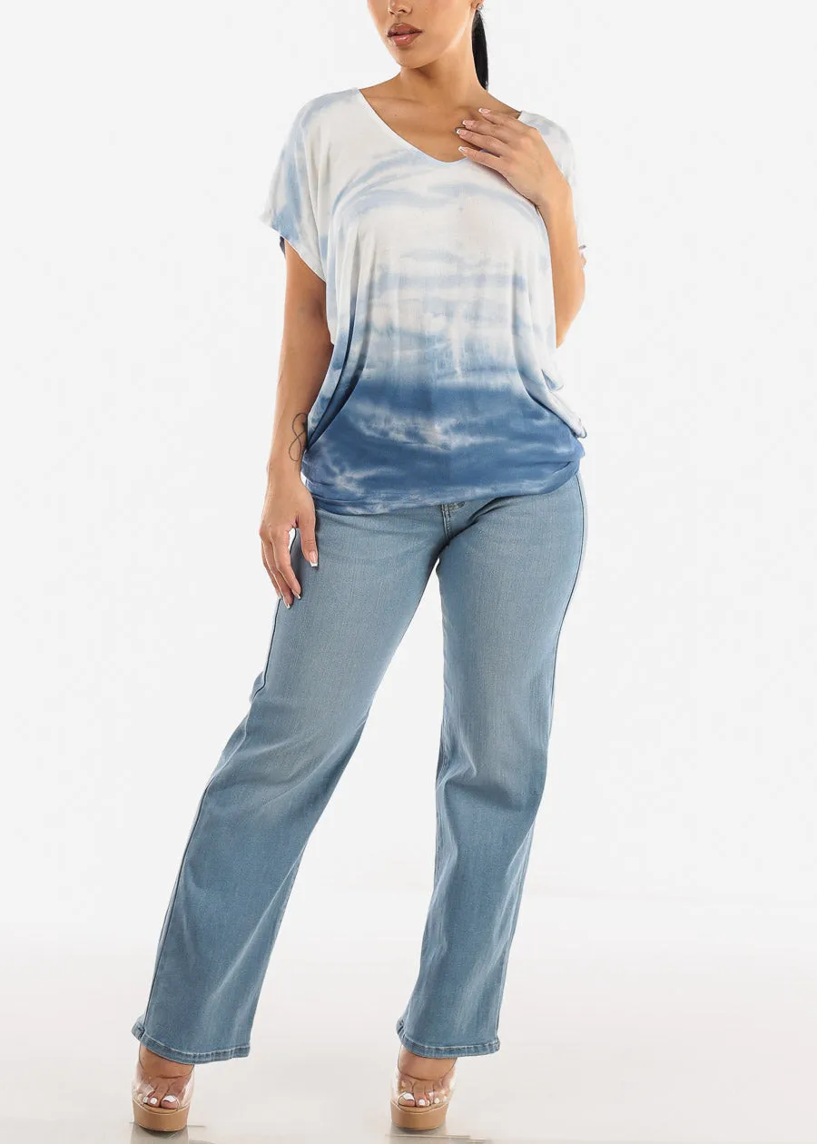Short Dolman Sleeve Tie Dye Tunic Top Blue sold by Moda product image thumbnail 2