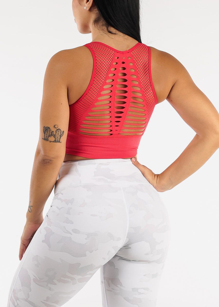 Red Cut Out Seamless Sports Bra sold by Moda