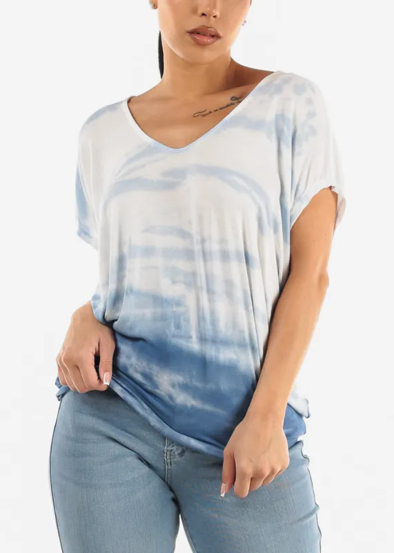 Short Dolman Sleeve Tie Dye Tunic Top Blue sold by Moda