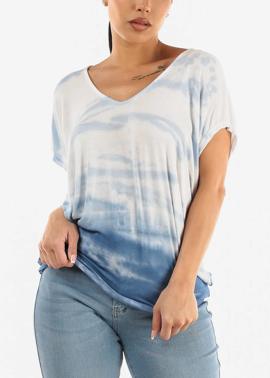 Short Dolman Sleeve Tie Dye Tunic Top Blue sold by Moda