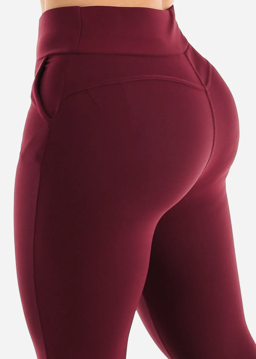Butt Lift High Waisted Skinny Pants Burgundy sold by Moda