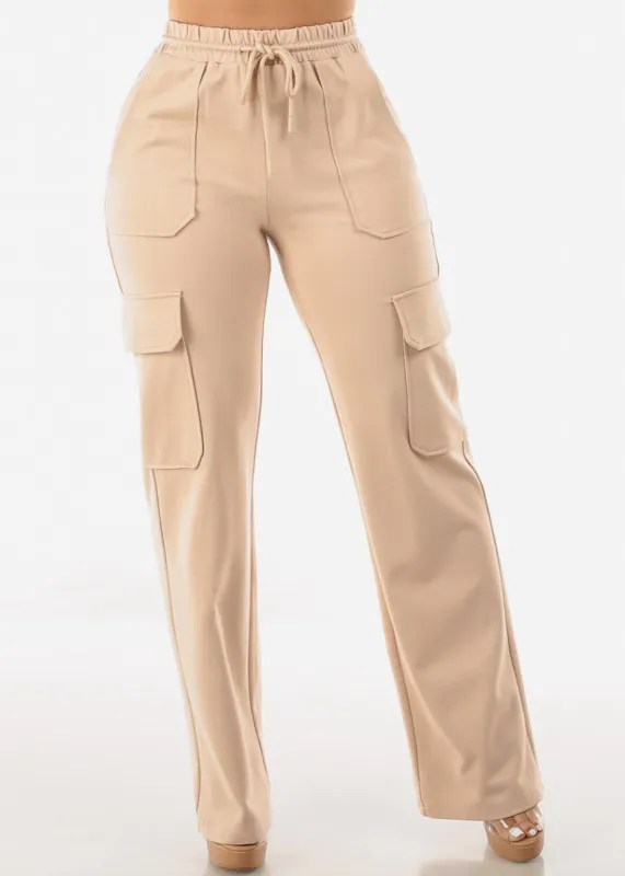 High Waist Straight Leg Cargo Pants Tan sold by Moda