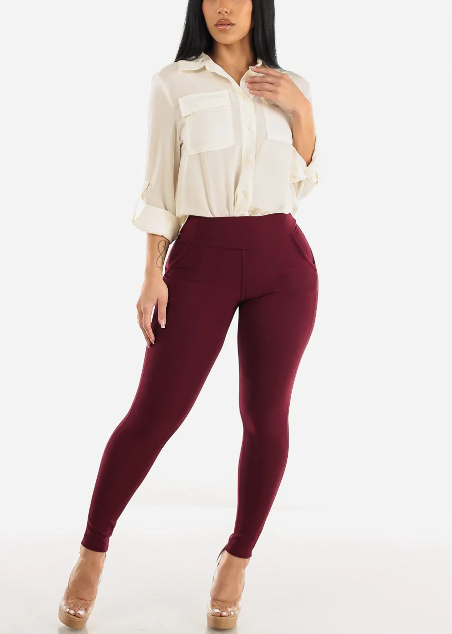 Butt Lift High Waisted Skinny Pants Burgundy sold by Moda product image thumbnail 2