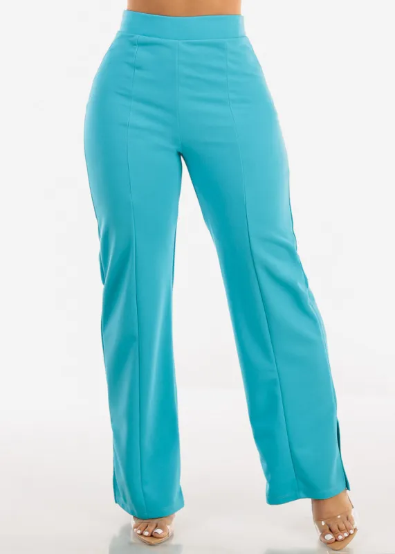 Super High Waist Wide Leg Slit Dress Pants Aqua Blue sold by Moda