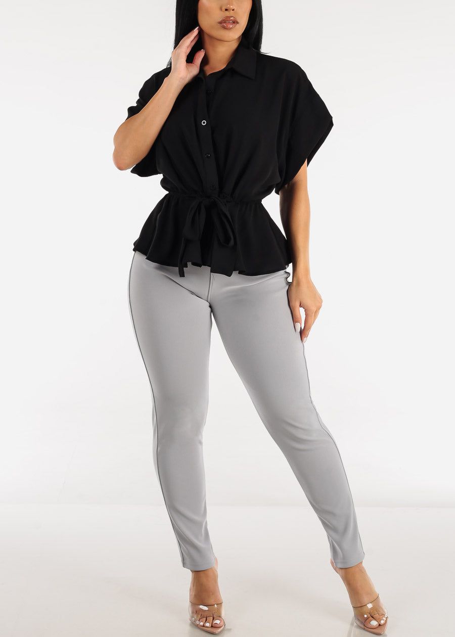 Short Sleeve Button Up Peplum Blouse sold by Moda product image thumbnail 2