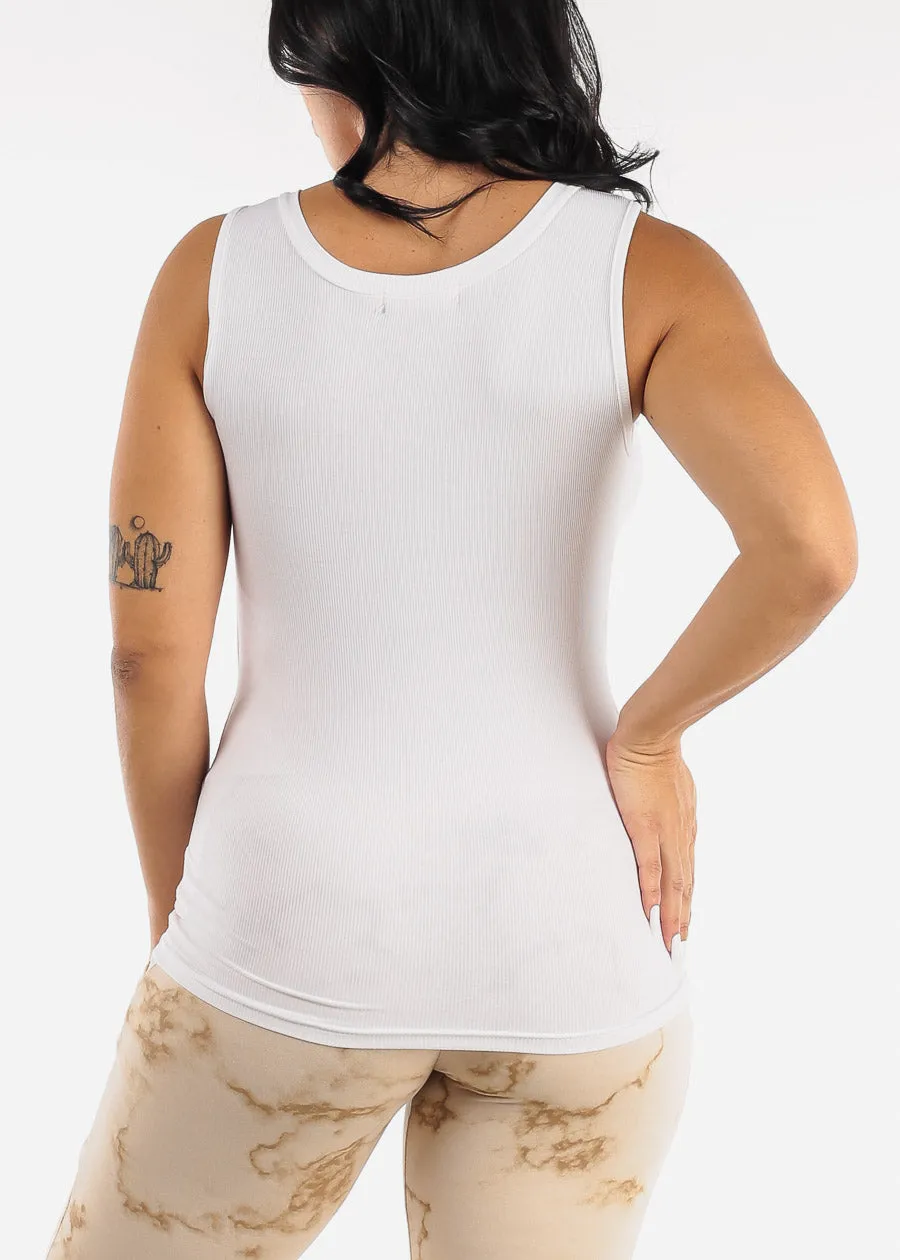 Sleeveless White Vneck Ribbed Tank Top sold by Moda product image thumbnail 4