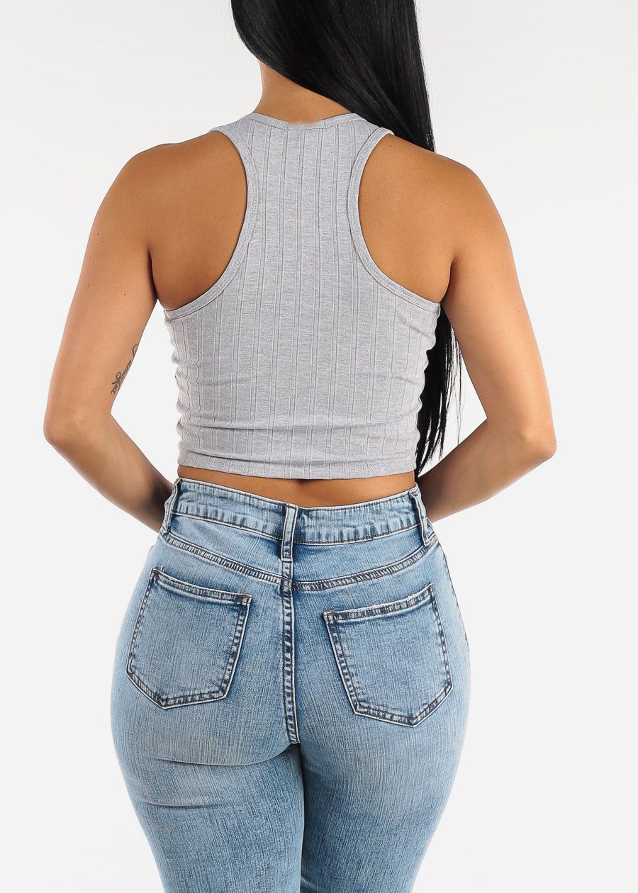 Light Grey Ribbed Racerback Crop Top sold by Moda product image thumbnail 6