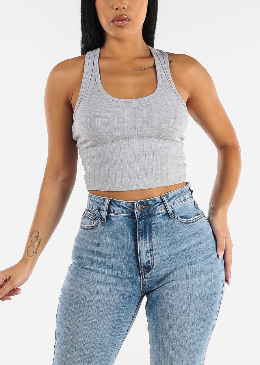 Light Grey Ribbed Racerback Crop Top sold by Moda product image thumbnail 3