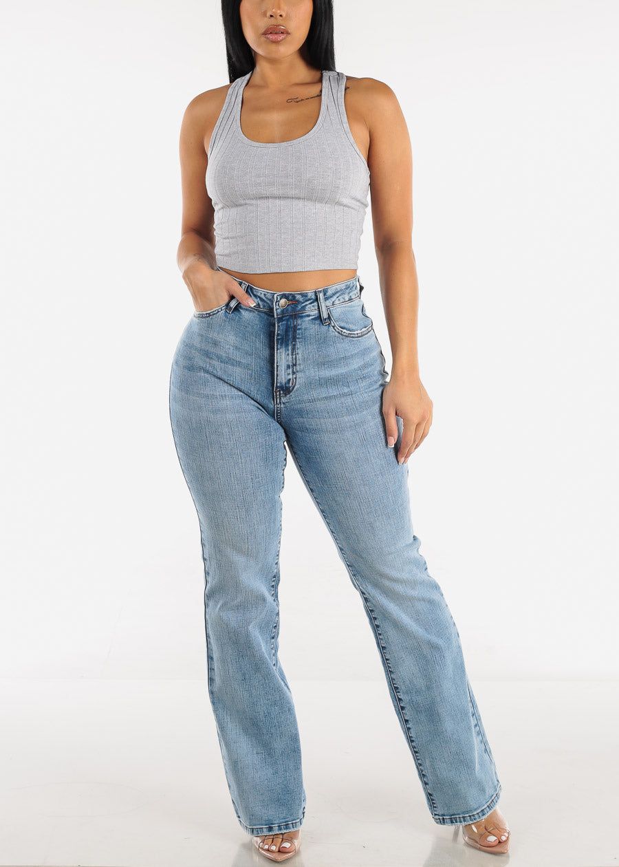 Light Grey Ribbed Racerback Crop Top sold by Moda product image thumbnail 4