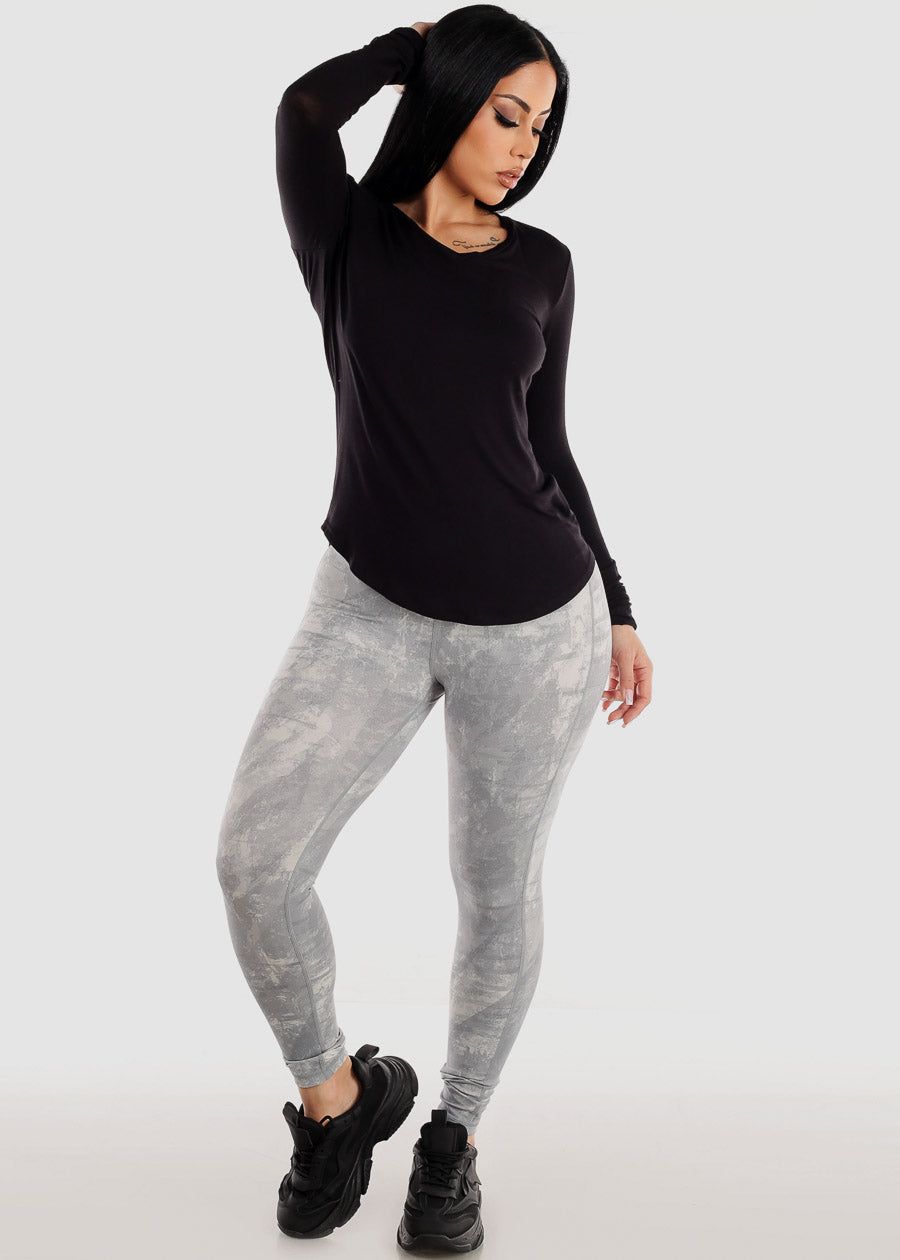 Long Sleeve Vneck Round Hem Black Jersey Top sold by Moda product image thumbnail 2