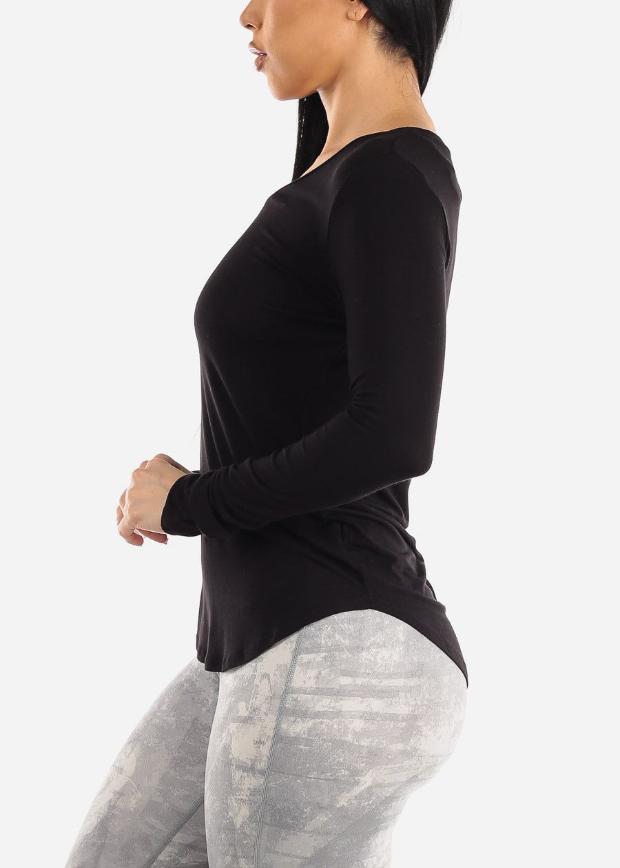 Long Sleeve Vneck Round Hem Black Jersey Top sold by Moda product image thumbnail 3