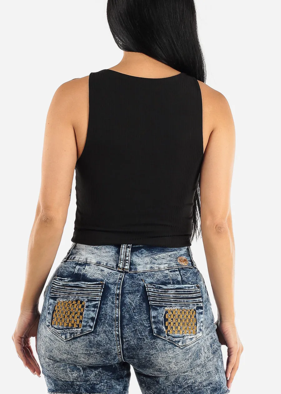 Sleeveless Round Neck Black Tank Top sold by Moda product image thumbnail 4