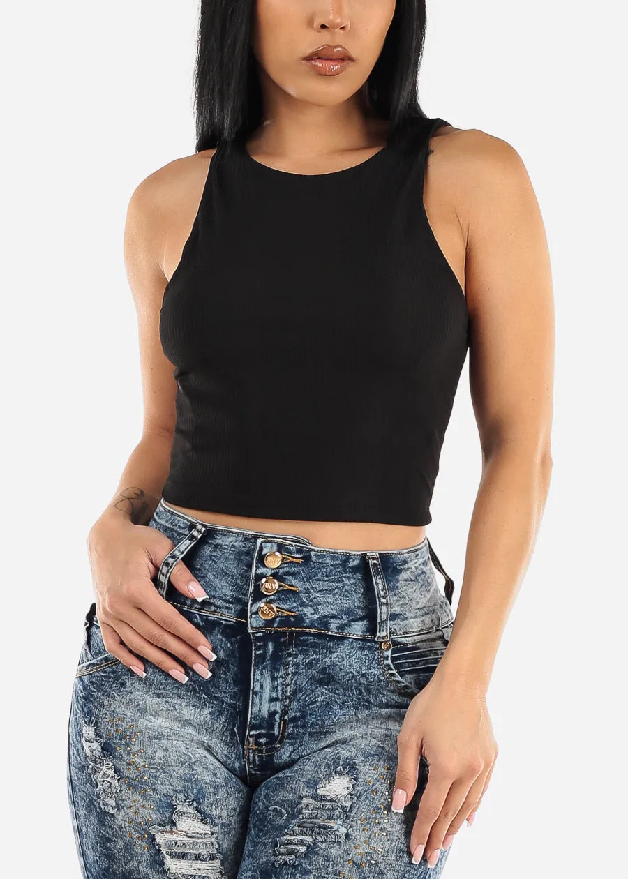 Sleeveless Round Neck Black Tank Top sold by Moda