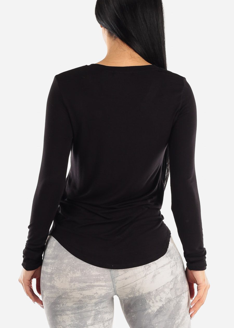 Long Sleeve Vneck Round Hem Black Jersey Top sold by Moda product image thumbnail 4