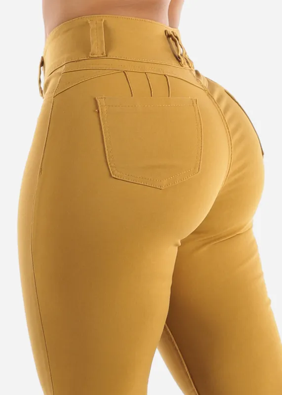 High Waisted Butt Lifting Jeggings Mustard sold by Moda