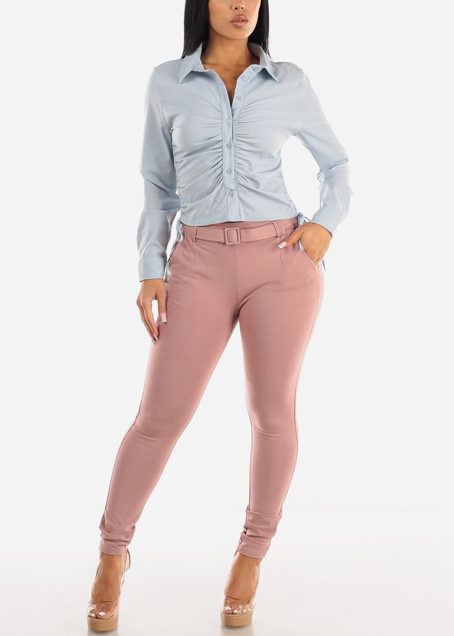 High Waisted Dressy Skinny Pant w Belt Mauve sold by Moda product image thumbnail 2