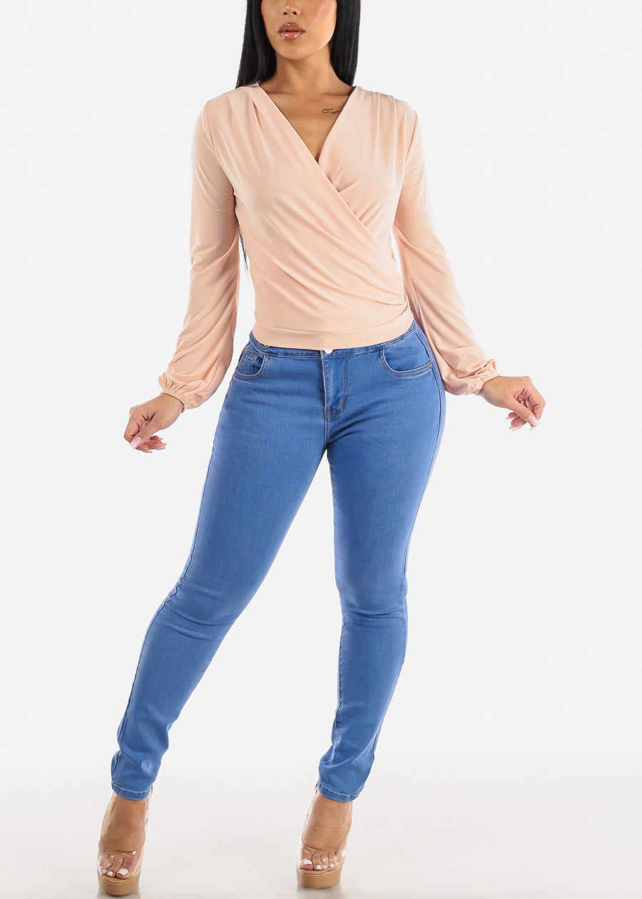 Surplice Long Sleeve Dressy Blouse Blush sold by Moda product image thumbnail 2