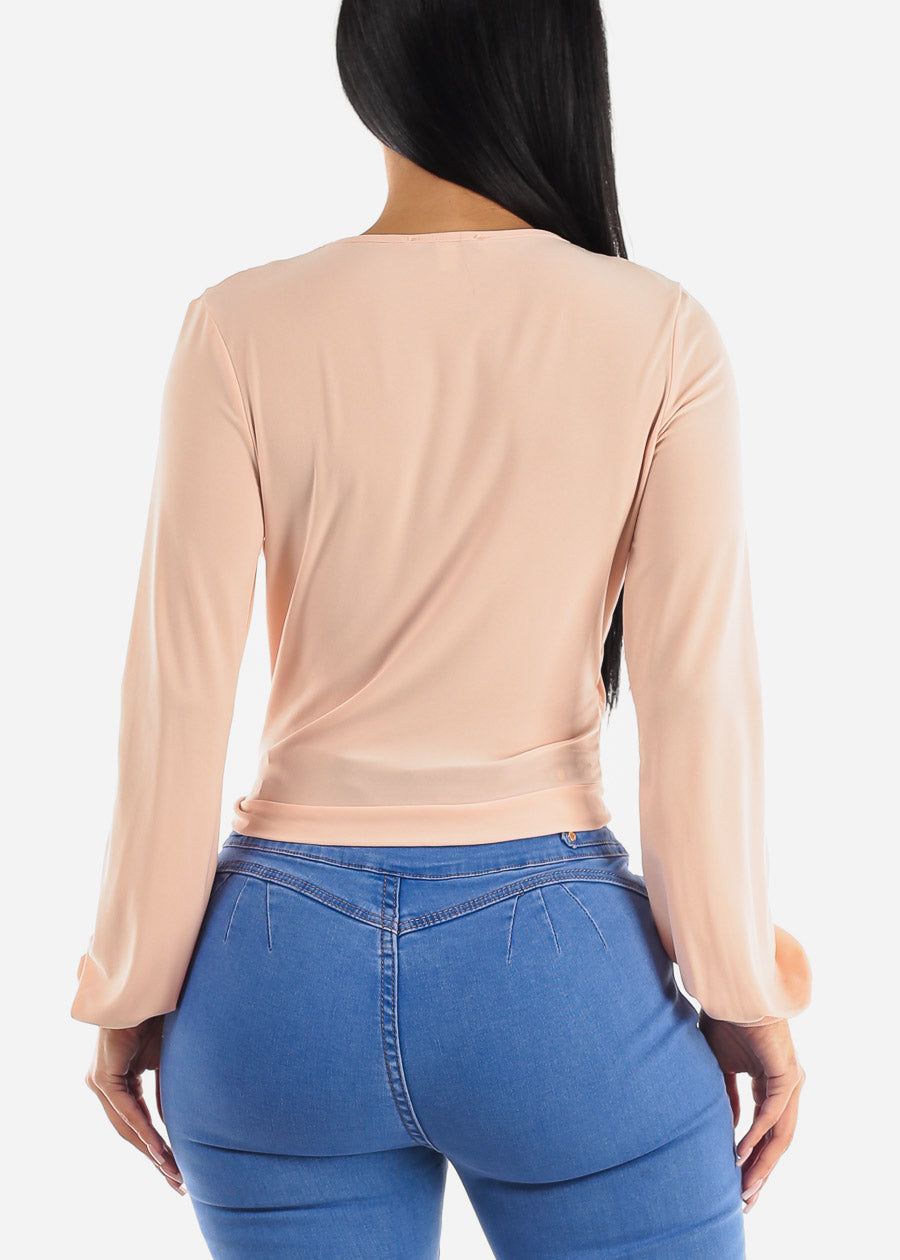 Surplice Long Sleeve Dressy Blouse Blush sold by Moda product image thumbnail 4