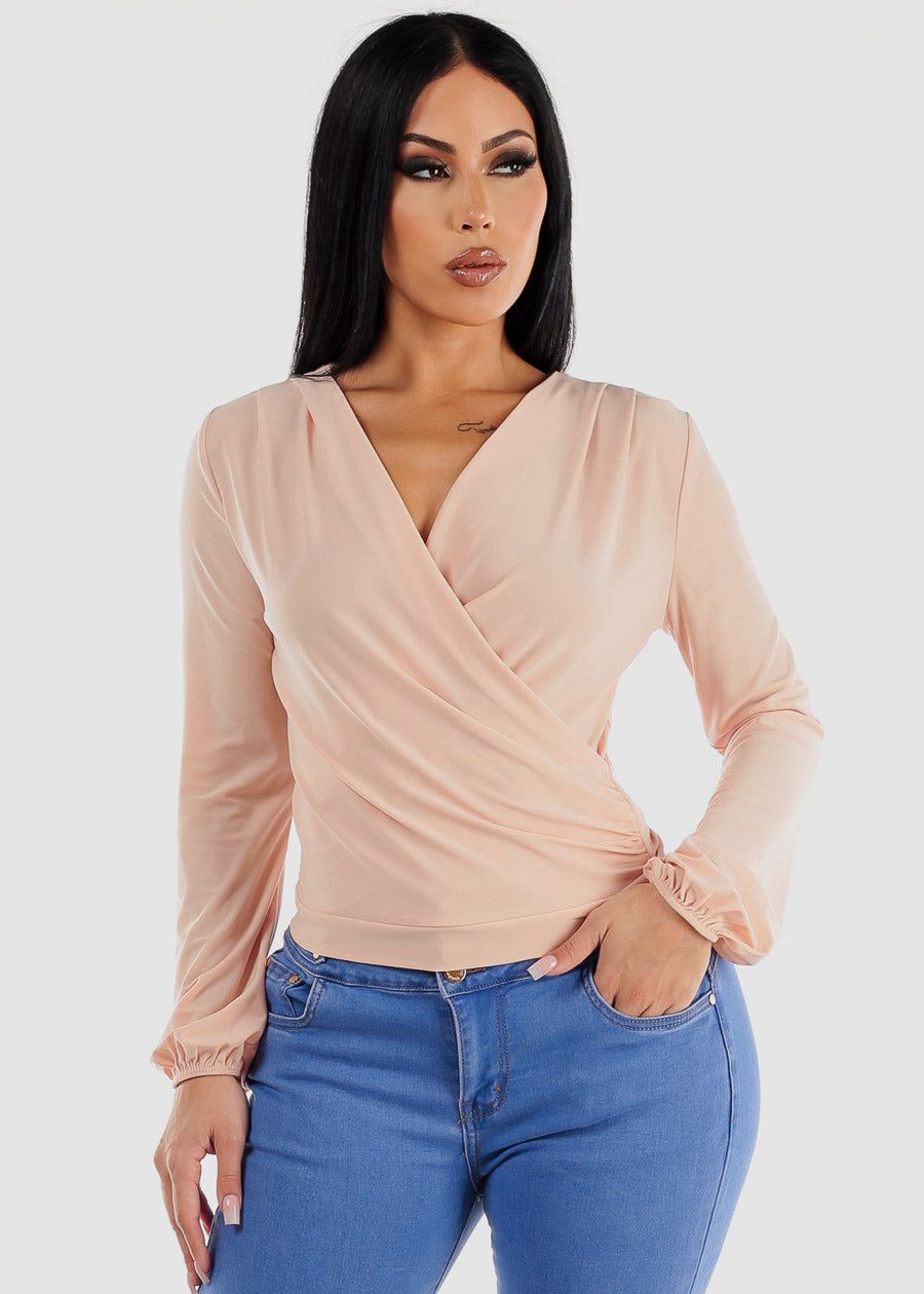 Surplice Long Sleeve Dressy Blouse Blush sold by Moda