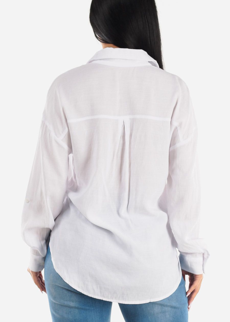 White Relaxed Fit Long Sleeve Collared Blouse sold by Moda product image thumbnail 4