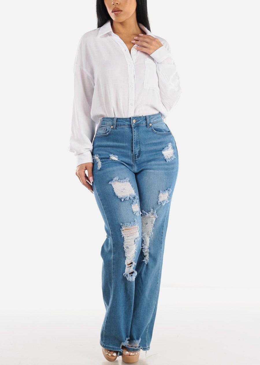 White Relaxed Fit Long Sleeve Collared Blouse sold by Moda product image thumbnail 2