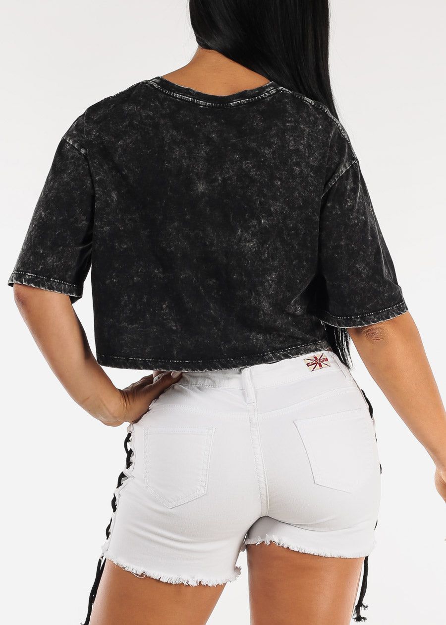 Loose Short Sleeve Black Mineral Wash Cropped Tee sold by Moda product image thumbnail 5