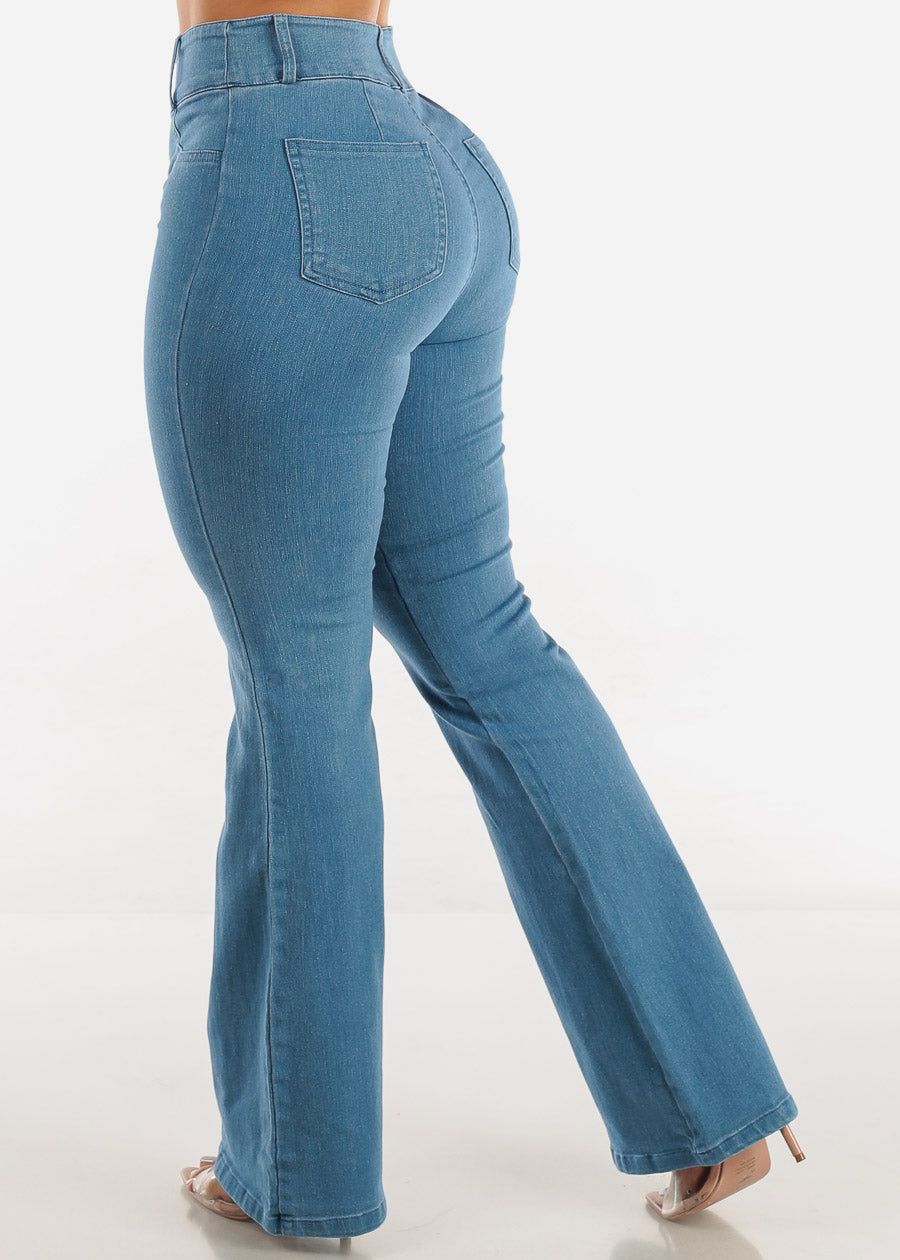 Super High Waisted Med Wash Flared Jeans sold by Moda product image thumbnail 4