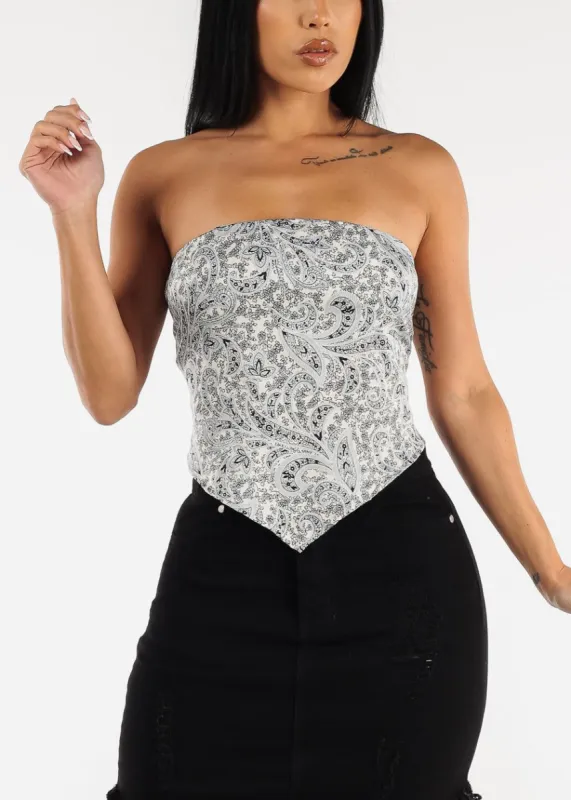 Strapless Satin Floral Bandana Crop Top sold by Moda