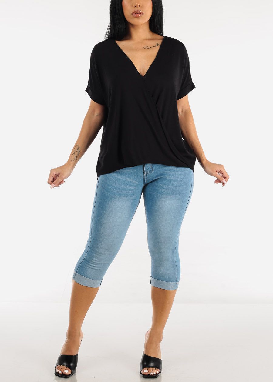 Black Short Sleeve Surplice Tunic Top sold by Moda product image thumbnail 2