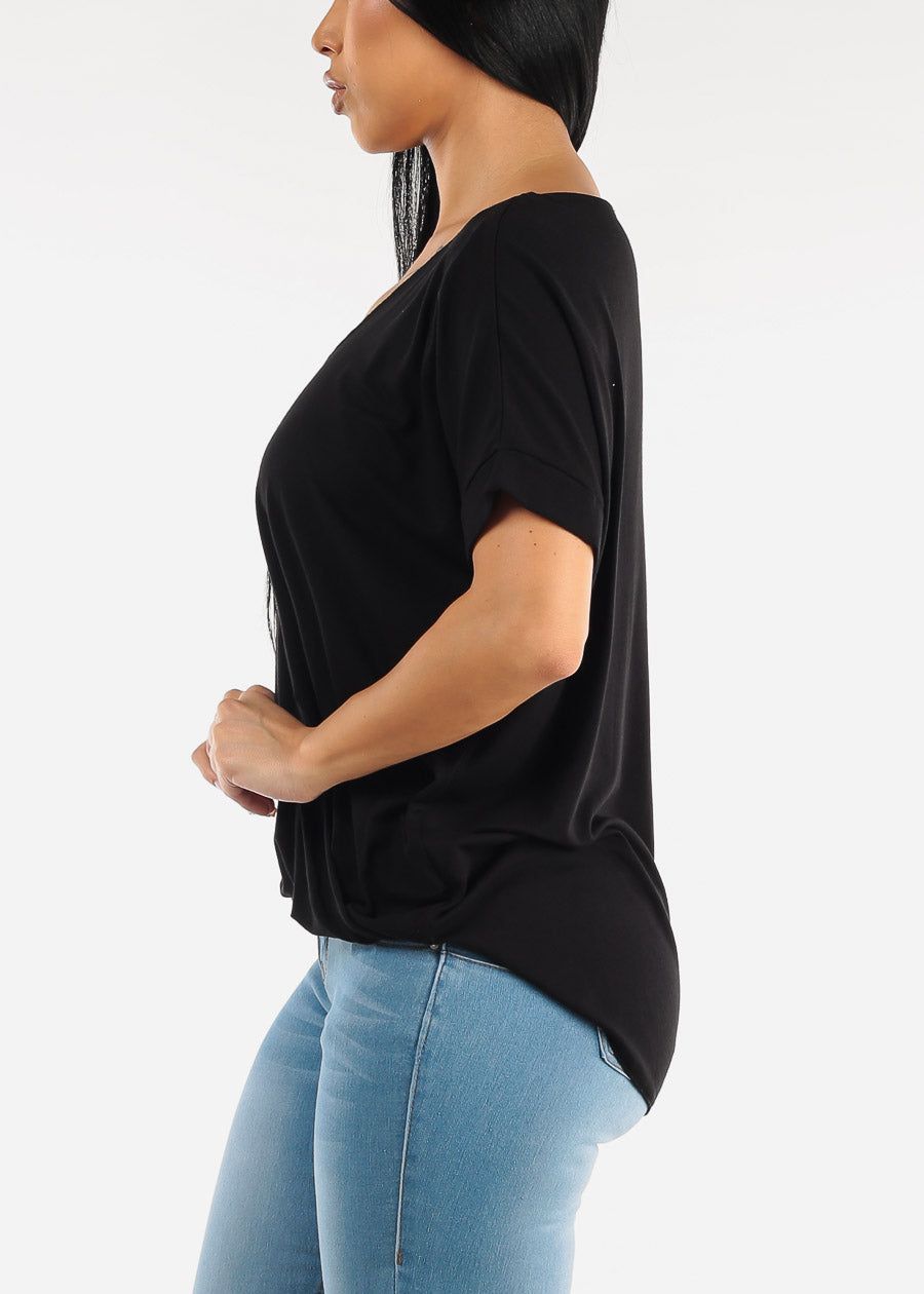 Black Short Sleeve Surplice Tunic Top sold by Moda product image thumbnail 3